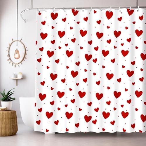 Lutto Valentines Shower Curtain, Heart Shower Curtain Valentines Shower Curtains for Bathroom, White Shower Curtain with Heart Design, Valentines Bathroom Decor for Valentine's Day, 72 X 72 Inch - Image 1