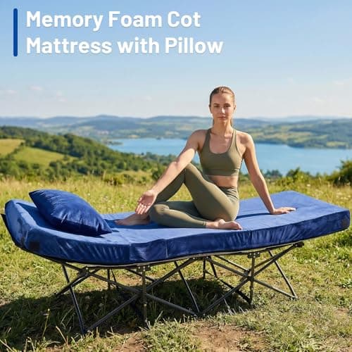 Easthome Memory Foam Camping Mattress Pad with Pillow - Extra Thick 4 Inch Sleeping Pad for Camping, Waterproof Roll Up Single Mattress Topper Bed for Adults Guest Car Tent, Travel Bag, Navy Blue - Thumbnail 5