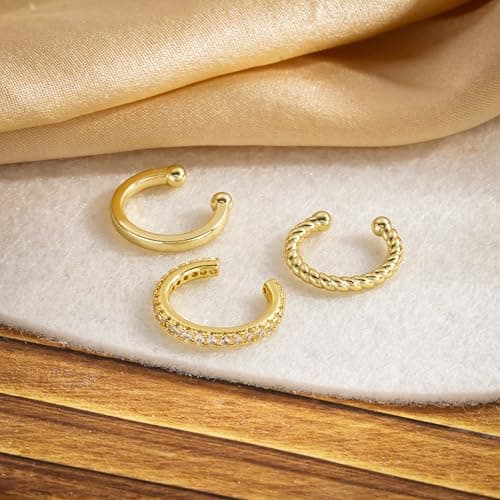 Freekiss Gold Ear Cuffs Non Piercing: 14K Gold Plated Cuff Earrings for Women Trendy Simple Twisted Cubic Zirconia Clip on Cartilage Earring Fake Earrings Set Hypoallergenic Jewelry for Women - Thumbnail 5