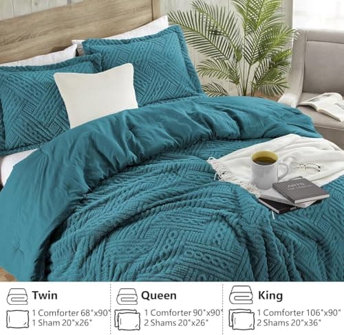 Homelike Moment Fluffy King Size Comforter Set - Teal Blue Fleece Warm Marshmallow Comforter for Winter, Luxury Fuzzy Sherpa King Bed Set 3 Piece - Thumbnail 6