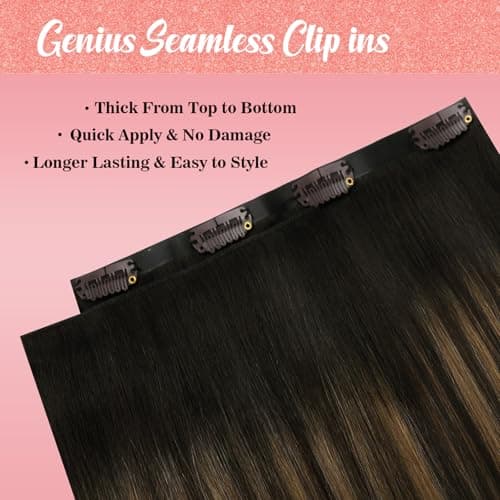 Ve Sunny 24 inch Seamless Clip in Hair Extensions Real Human Hair Dark Brown Balayage Chestnut Brown Genius Invisible Hair Extensions Clip in Remy Human Hair Full Head Set 7pcs 120g - Thumbnail 6