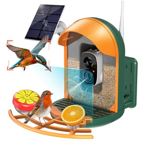 Smart Bird Feeder with Camera, Solar Powered Wireless Birds 2K HD Camera with APP Control, Night Vision, Motion Detection Alerts, IP66 Outdoor Birdfeeder for Backyard Garden Bird Watching, Green