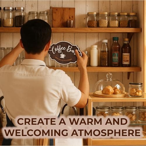 Woodamore Small Coffee Bar Sign For Wall - Vintage Coffee Sign Decor For Bar Accessories, Wood Farmhouse Cafe Signs Rustic Kitchen Decor - Thumbnail 6
