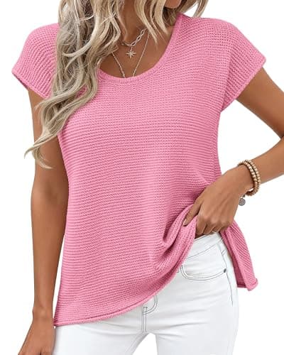 BTFBM Sweater Vest Women 2026 Spring Summer Cap Sleeve Crew Neck Casual Loose Business Tops Western Vacation Outfits(Pink, X-Large) - Thumbnail 5