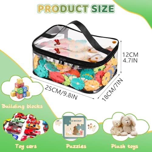 4 Packs Clear Toy Storage Bags, PVC Waterproof Toy Organizer with Zip Reusable Bags for Building Blocks, Board Game, Puzzles, Kids Books, Stationery - Thumbnail 2