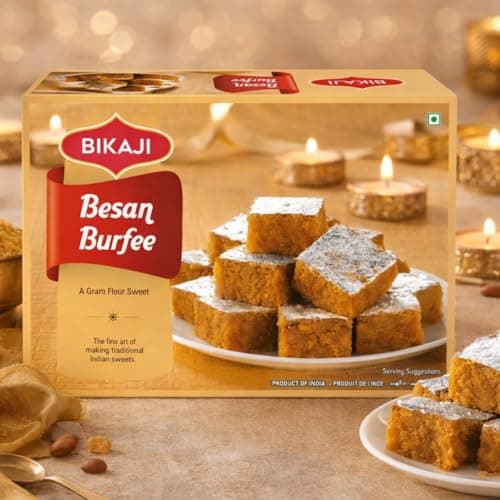 Bikaji Besan Burfi | Halwa 12 oz (340g), Traditional Gram Flour Sweets, Authentic Indian Mithai, Soft & Rich Barfi, Festive Dessert & Gifting Sweet Box, Ready-to-Eat Indian Treat - Thumbnail 3