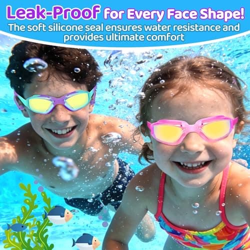 Vvinca Swimming Goggles for Kids 3-15 years-2 Pack, Kids Goggles Anti-Fog/UV No Leaking Swim Goggles for Kids - Thumbnail 4