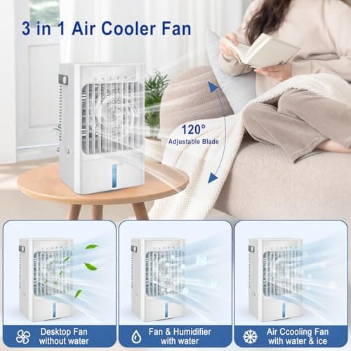 Portable AC Fan, Mini Air Cooling Fan with 3 Speeds,Air Conditioner with 120° Oscillating & 1-8H Timer, Air Cooler Fan with cooling mist,Ventilador portatil de CA for Bedroom Office-900ml water tank - Thumbnail 4