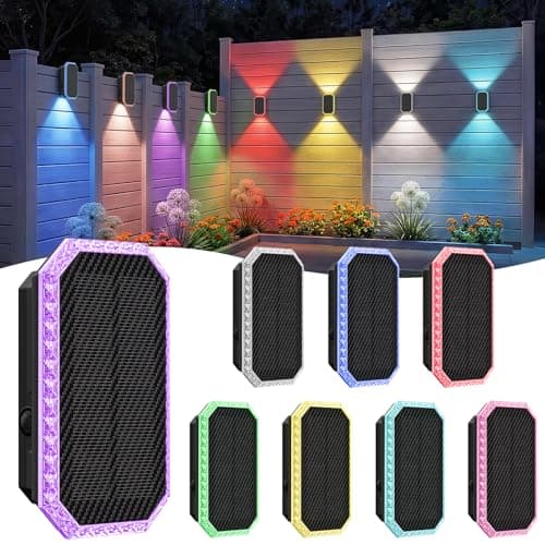 TECKNET Solar Fence Lights Outdoor 8 Pack with Bi-Directional, Uplight & Downlight, Solar Powered Fence Wall Lights Waterproof IP67 8 Colors & RGBW Dynamic Cycling for Outdoor/Patio/Porch/Pool Cage - Image 1