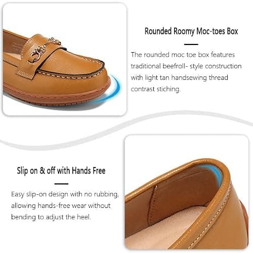 BEAUSEEN Women's Metal Chain Penny Loafer with Classic Lightweight Flat Shoes for Working and Driving Brown,6 US - Thumbnail 4
