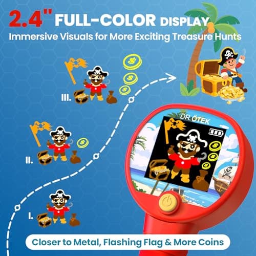 DR.ÖTEK Metal Detector for Kids - Innovative Color LCD Display, 6.7” LED-Lit Coil, Lightweight & Adjustable Kids Metal Detector with Safe Rubber Grip, Ideal Gifts for Boys & Girls Ages 3-12, Red - Thumbnail 2