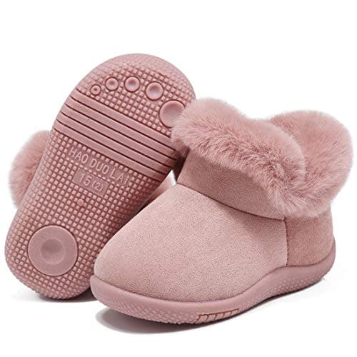KEESKY Toddler Girl Boots Suede Cute Warm Fur Lined Winter Shoes for Toddler Size 3.5 M Pink - Thumbnail 2