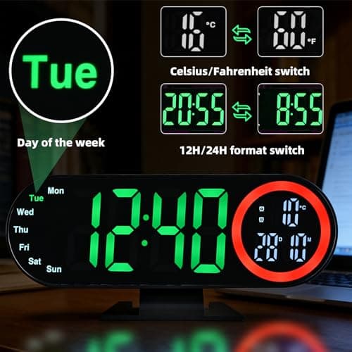 Digital Alarm Clocks with 16 Night Light, Loud Alarm Clock for Heavy Sleepers Adults Teens Kids Seniors, 3 Brightness 2 Alarm Mirror and LED Big Display Clocks for Bedside, Desk, Bedrooms Living Room - Thumbnail 6