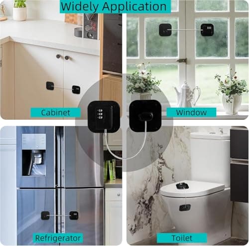 2 Pack Refrigerator Lock - Heavy Duty Combination Fridge Lock, Child/Baby Proofing Tool for Cabinets, Closets, Drawers, Window and More, Easy Install and Use (Black) - Thumbnail 6