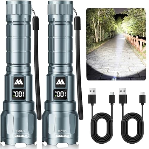 WdtPro Rechargeable Flashlights 2 Pack, Powerful Handheld Flashlight - Grey