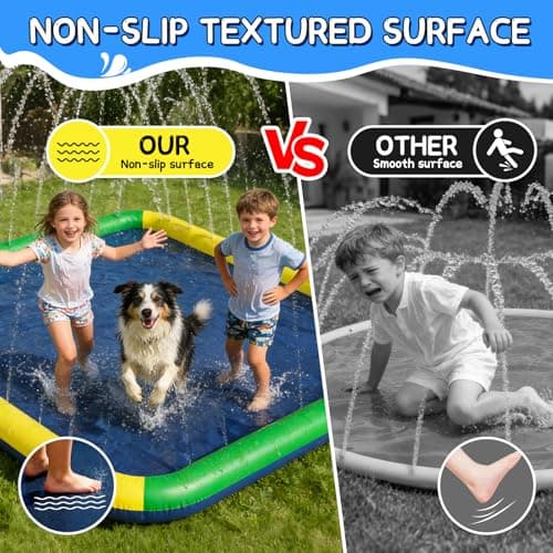 Splash Pad for Kids & Dogs, EPN 140"-100" Extra Large Non-Slip Sprinkler Splash Pad, Thickened 0.5mm PVC Water Play Mat, Outdoor Water Toy for Backyard Summer Fun, Ideal for Toddlers 3+ Boys Girls - Thumbnail 2