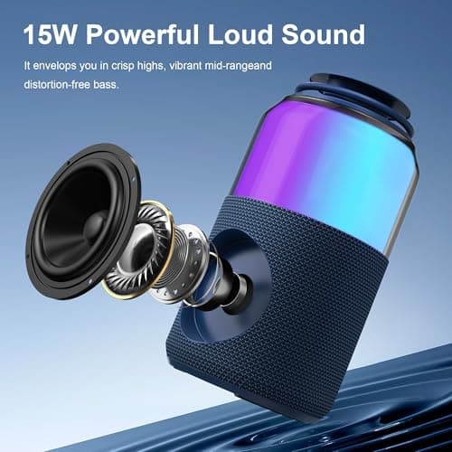 Passau Portable Bluetooth Speaker with Lights Show, 15W Loud Clear Sound, White Elephant Gifts for Adults, BT 5.4, LED Lights up Speakers Stocking Stuffers Gifts for Kids, Teen, Girls, Boys (Blue) - Thumbnail 2