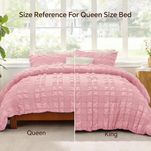 BEDELITE Pink Twin/Twin XL Comforter Set, All Season Luxury Seersucker Bedding Set with Pillowcases, Soft Lightweight Comforter 2 Pieces for Bedroom & Dorm Room - Thumbnail 6