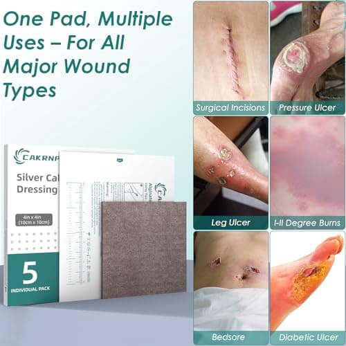 Silver Calcium Alginate Wound Dressing 4"x4" Sterile Highly Absorbent Pads with Silver, Non-Stick Alginate Gauze for Wounds Care, Painless Removal, 5 Individually Wrapped Dressings - Thumbnail 6