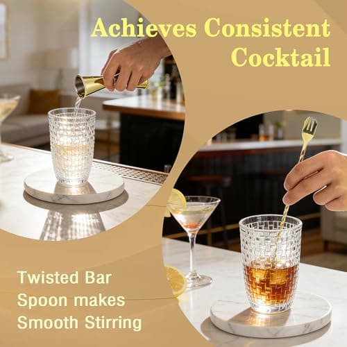 Farafox Cocktail Shaker Set - Gold Drink Shaker Bottle with Muddler Professional Martini Shaker Glass, Home Bartender Kit 13.5 Oz Drink Mixer with Measuring Jigger and Built-In Strainer - Thumbnail 4