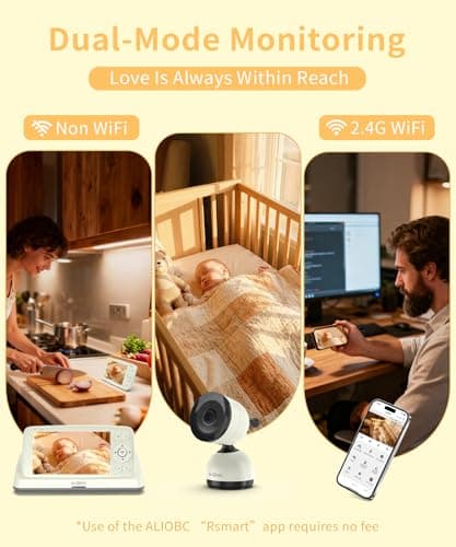 ALIOBC Smart Baby Monitor with Camera and Audio WiFi & No-WiFi Modes AI Cry Detection Night Vision 1080p FHD Camera and 5" Large Screen Two-Way Talk 1000ft Range Smart Alert Easy Setup for New Parents - Thumbnail 2