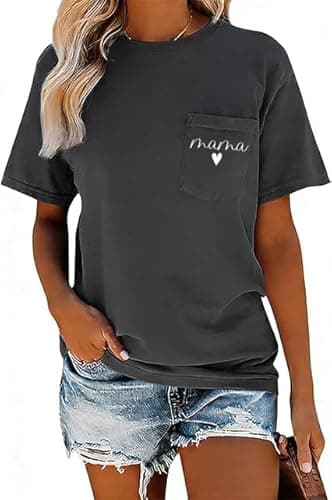 YHHR Mama Shirt Dog Mom Shirt Funny Dog Paw Graphic Letter Tee Shirts with Pockets Pets Lover Short Sleeve Tops - Image 1