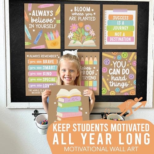Hadley Designs Motivational Poster for Classroom Decor - 9 Growth Mindset Classroom Posters Elementary, Inspirational Wall Decor Middle School, Teacher Must Haves, Kraft Bulletin Board Decorations - Thumbnail 6