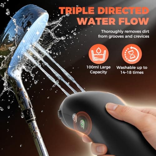Electric Golf Club Brush Cleaner: 1030 RPM 360° Auto-Rotating Brush with 3-Stream Water Spray, 2 Speeds, 2 Brush Heads, 3.38 Oz Water Tank, Type-C 2000mAh Battery, Storage Bag - Golf Accessories Gift - Thumbnail 3