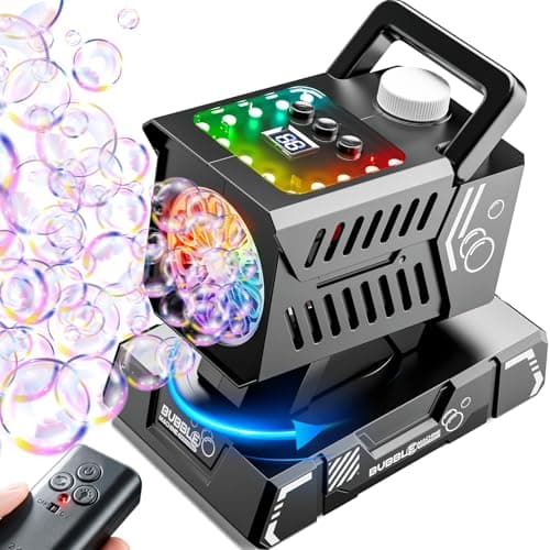 Bttyu Bubble Machine Remote Control 98ft Range,Auto Rotation & 11 RGB Lights, 1800mAh Rechargeable Battery/USB-C Charging,Top-Fill Portable Bubble Maker for Kids Birthday Party Wedding Pool Outdoor - Image 1