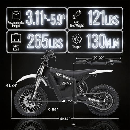 SYX MOTO ARC Electric Dirt Bike, 3000W Peak 36MPH Electric-Motorcycle with 48V/21AH Battery E-Bike, Full Hydraulic Brakes and Suspensions Mountain Off-Road E-Dirt Bike, for Teens & Adults (Silver) - Thumbnail 3