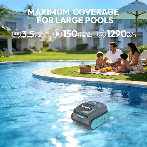 Pool Vacuum, UBoter S10 Cordless Robotic Pool Cleaner, Automatic Pool Vacuum for Inground & Above Ground Pools to 1290 Sq.Ft, Floor Wall Waterline Step Cleaning, 150 M Runtime, Auto Parking, Smart App - Thumbnail 6