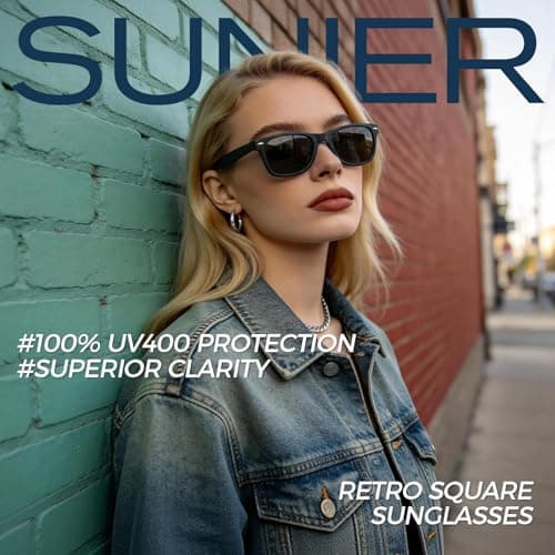 Sunier Polarized Sunglasses for Men and Women Eyewear, UV400 Lens Retro Classic Square Shades 2 Pack,SR003 - Thumbnail 3