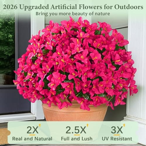 Yastouay 8 Bundles Artificial Flowers for Outdoors, Realistic Bougainvillea Fake Flowers for Outside, UV Resistant Silk Outdoor Faux Plants for Porch Patio Planter Front Door Garden Decor(Hot Pink) - Thumbnail 3