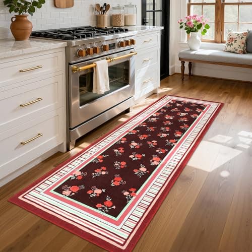 GarveeHome Red 2x6 Runner Rug for Hallways, Vintage Floral Design,Machine Washable Rug Lightweight Low Pile for Bedroom, Soft Carpet for Entryway Laundry Room