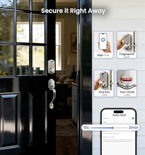 Veise VE017-H Fingerprint Smart Front Door Lock Set, App Control, 8-in-1 Keyless Entry Deadbolt with Zinc Alloy Handles, Emergency Power Port, Touchscreen Keypad, Auto Lock, Easy Install, Satin Nickel - Thumbnail 5