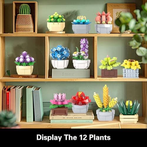 Succulents Set for Adults Building Sets, 12 Plants, Home Decor, Birthday Gifts for Women, Creative Housewarming Gifts, Botanical Collection, Flowers Succulents Artificial Plant Kit (1174 piece) - Thumbnail 4