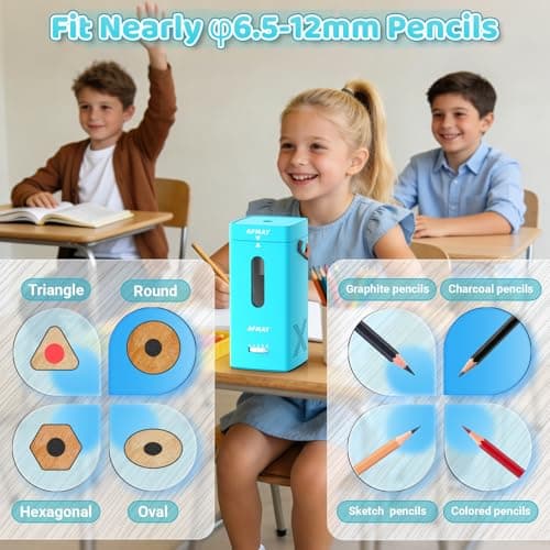 AFMAT Electric Pencil Sharpener, Fully Automatic Pencil Sharpener, Auto in & Out, Rechargeable Hands-Free Sharpeners for Jumbo & Colored Pencils (6.5-12mm), Portable for Home/Classroom/Office PSC6 - Thumbnail 4