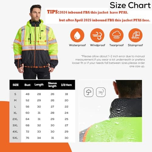 SRsafety Safety Heated Jacket,Waterproof Safety Jacket for Men with Pockets, Reflective High Visibility Safety Heated Jackets - Thumbnail 5