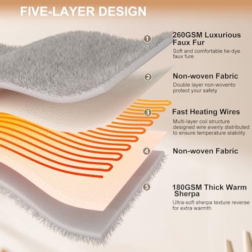 Heated Blanket Full Size,Pink Electric Blanket 72"x 84",Soft Faux Fur Tie-Dye Heating Blanket,5 Heating Levels & 10 Hrs Auto Off,Over-Heat Protection, ETL Certification - Thumbnail 5