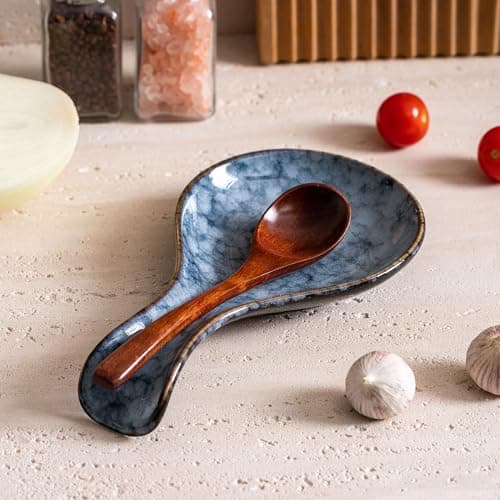 Ceramic Spoon Rest for Stove Top, 8 In Large Spoon Holder for Kitchen Counter, Porcelain Utensil Rest, Housewarming Thankgiving Christmas Gift, Dishwasher Safe Heat-Resistant, Marble Gray(1 PC) - Thumbnail 4