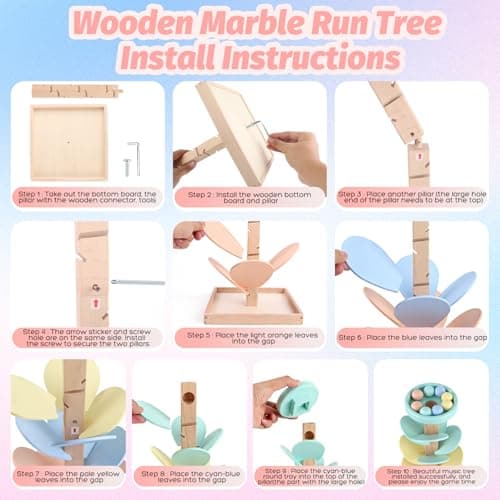Wooden Marble Run Ball Drop Montessori Toys for Toddlers 4-8 Boys Girls Kids Wood Music Tree Marble Ball Run Game 3-5 8-12 Years Old Learning Color Sorting Sensory Toys Birthday Gift (Height: 20.5") - Thumbnail 3