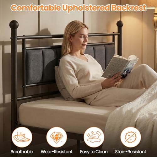 Luviyoo Full Bed Frame with Headboard, Velvet Upholstered Platform Bed Frame Full Size, Heavy Duty 13 Metal Slats Support, 14" Underbed Storage, No Box Spring Needed, Noise Free - Thumbnail 6