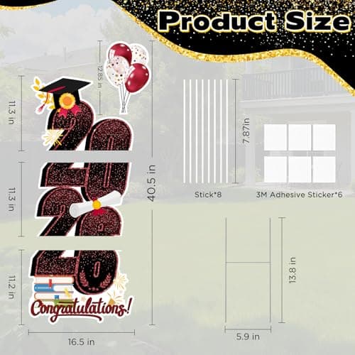 2026 Graduation Decorations Yard Sign, 3.5 FT Tall Class of 2026 Congrats Grad Yard Sign with Stakes for Outdoor Indoor Graduation Party Garden Lawn Decoration Supplies(Wine Red) - Thumbnail 2