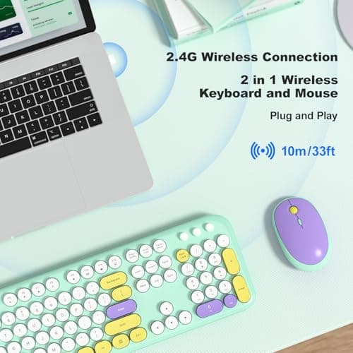 Dilter Wireless Keyboard and Mouse Combo, Typewriter Full Size Keyboard with Number Pad and 2 in 1 USB Connected Mouse Plug Play for Windows 7/8/10, Laptop, Desktop, PC, Computer - Thumbnail 2