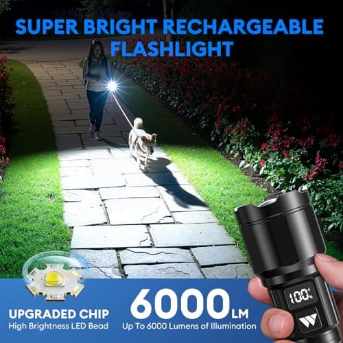 3 Pack Rechargeable Flashlights High Lumens, Super Bright LED Tactical Flashlight with LCD Power Display, Zoomable Flashlights 15H+ Runtime, IP65 Waterproof Flashlights for Home Emergency Camping - Thumbnail 2