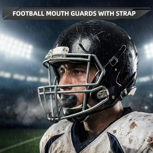 4 Pack Football Mouth Guards with Strap - Breathable Lip Protector Mouthpiece with Case for Football Players, Comfortable Wide Opening Design (Black/White/Blue/Green) - Perfect for Youth & Adult - Thumbnail 2