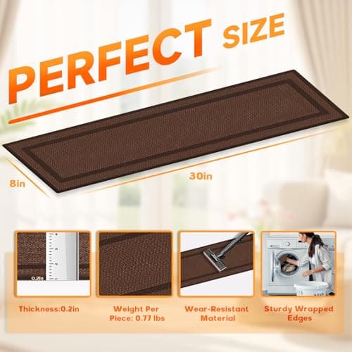 Stair Treads for Wooden Steps Indoor,Carpet Stair Treads Non-Slip,Machine Washable Stair Runners for Kids Elders and Pets,Brown,8"x30",7 Pieces - Thumbnail 2