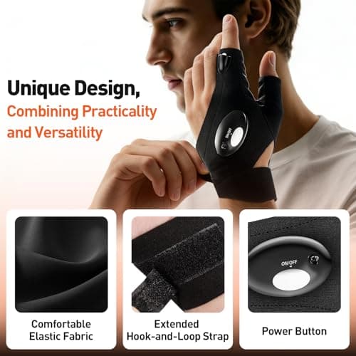 BIIB Fathers Day Dad Gifts from Daughter Son Wife, LED Flashlight Gloves Gifts for Men, Mens Gift for Him Grandpa Husband, Fathers Day Gift for Husband Dad, Tools Cool Gadgets, Camping Essentials - Thumbnail 2