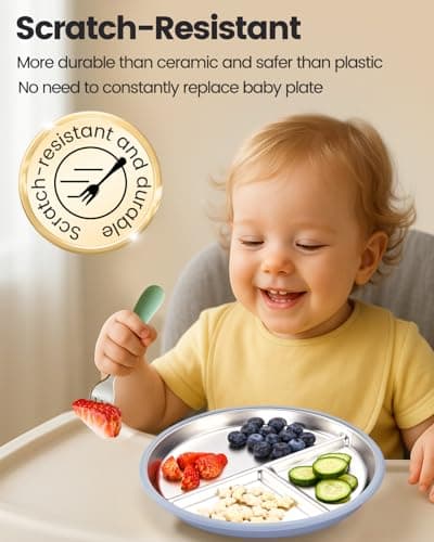 MIMORE Stainless Steel Kids Plates - 3 Pack 9.25" Stainless Steel Baby Plates with Suction - Non Toxic & BPA Free - Thumbnail 5