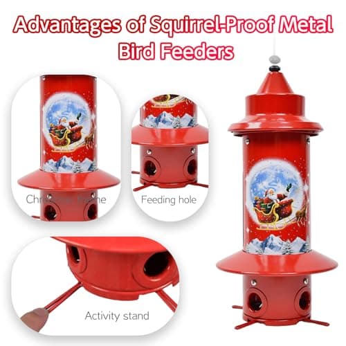 Squirrel Proof Bird Feeders, Long Lasting Bird Feeder for Outdoors, Reliable and Rust Resistant Metal Station for Prevents Squirrels from Stealing Food,5LB Large Capacity,Red - Thumbnail 3